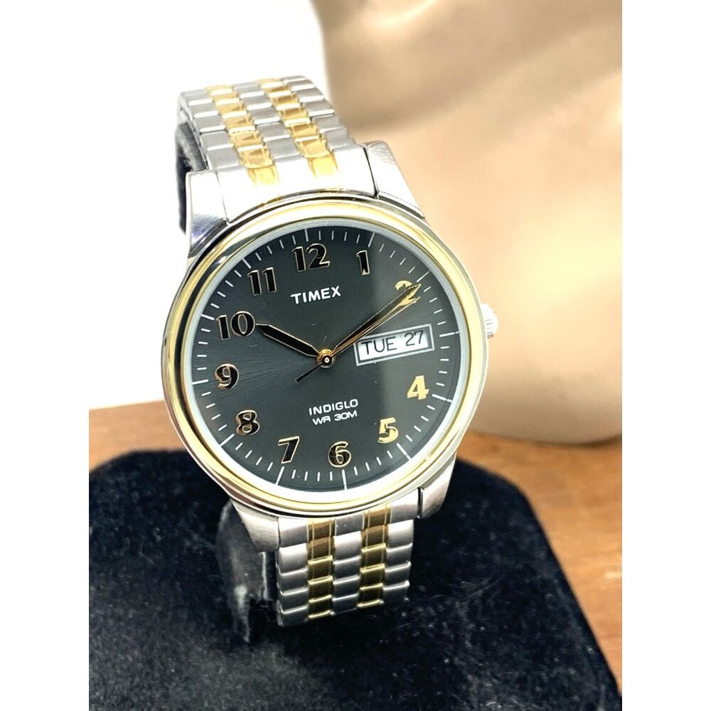 Timex Men's Watch T26481 Quartz 35mm Gray Dial Indiglo Two Tone Stretched Band